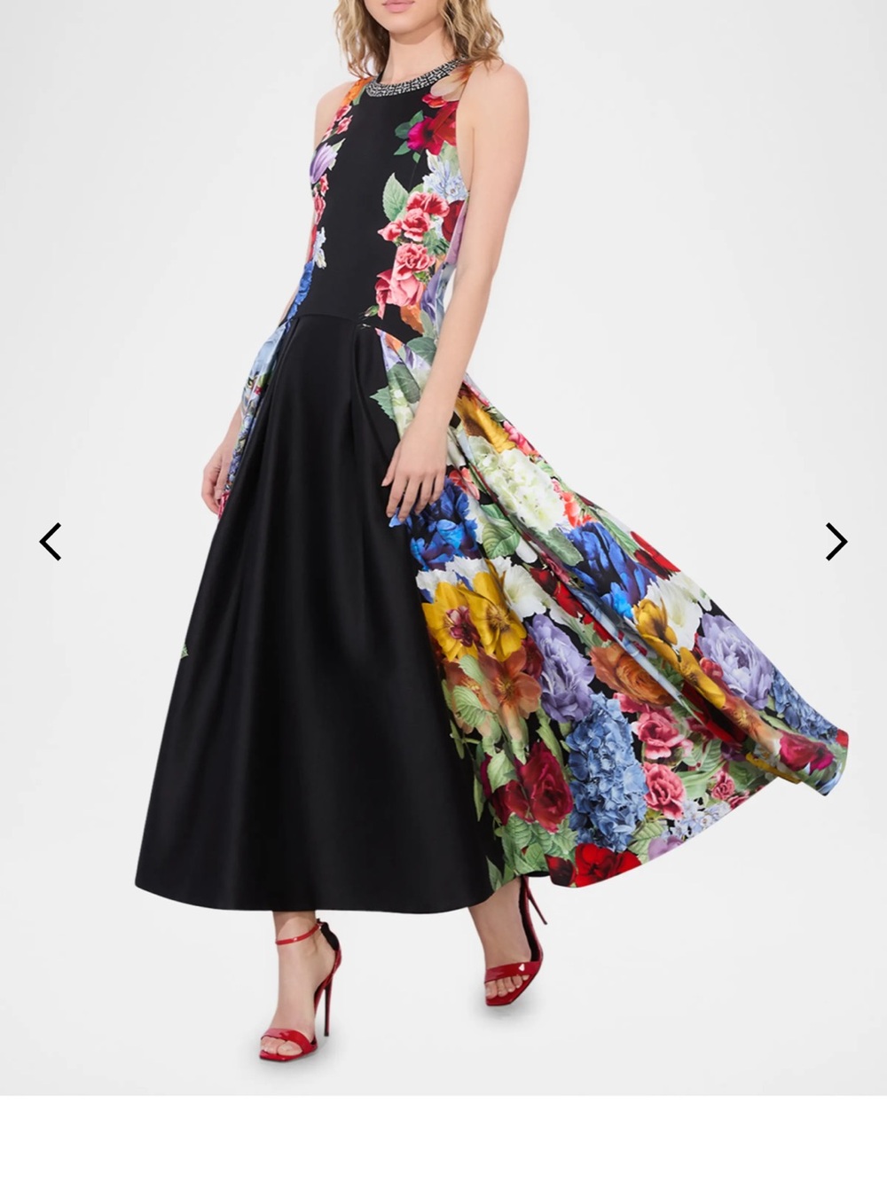 Alice + Olivia Black Maxi Dress with Multicolor Floral Panels
